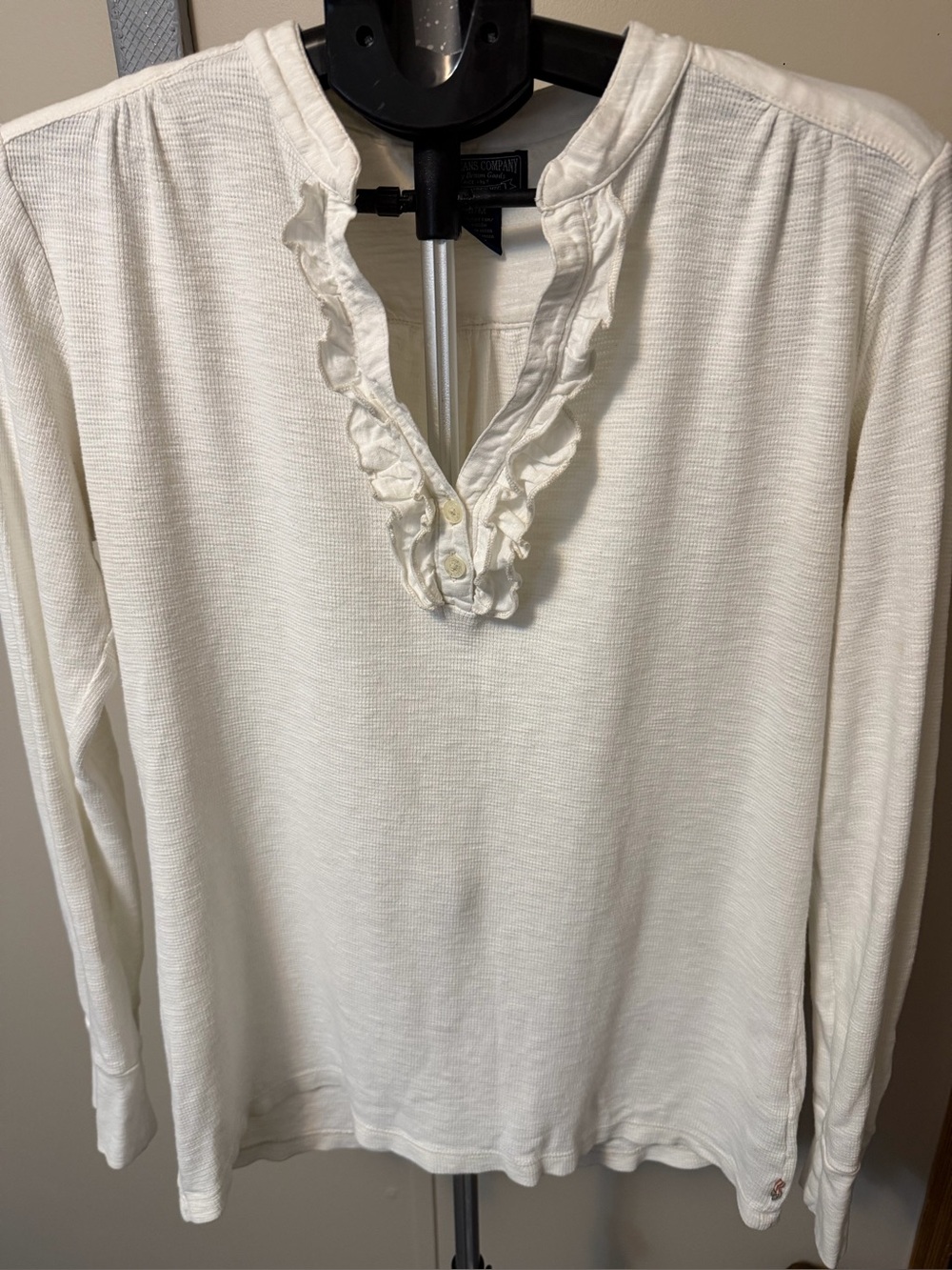 Vintage Y2K Polo Jeans Co Ralph Lauren Cream Ruffle Thermal Henley Top M